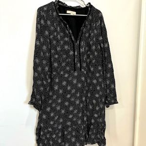 Long sleeve black  Loft dress with white geometric print - optional bow at neck